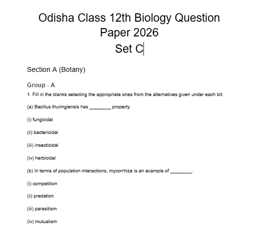 CHSE Odisha Biology Question Paper 2026