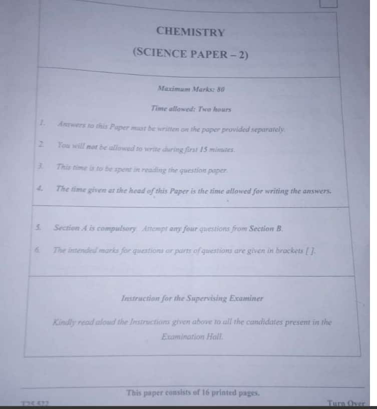 ICSE Class 10 Chemistry Question Paper 2026