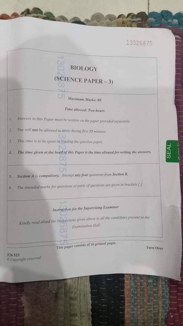 ICSE Class 10 Biology Question Paper 2026