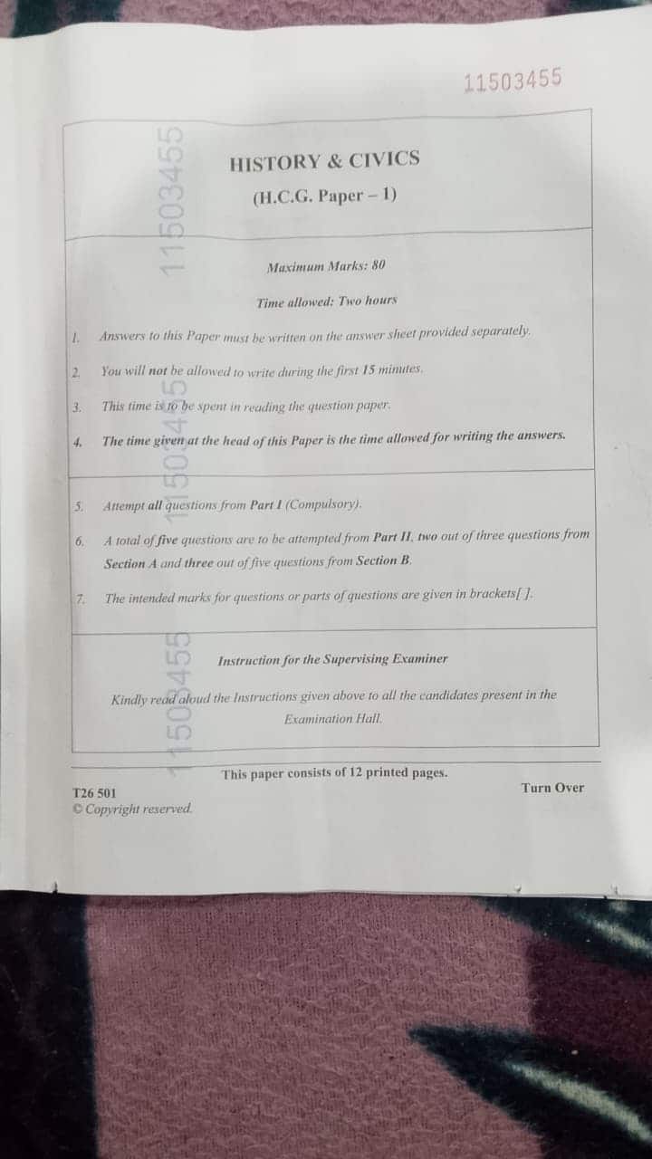 ICSE Class 10 History and Civics Question Paper 2026