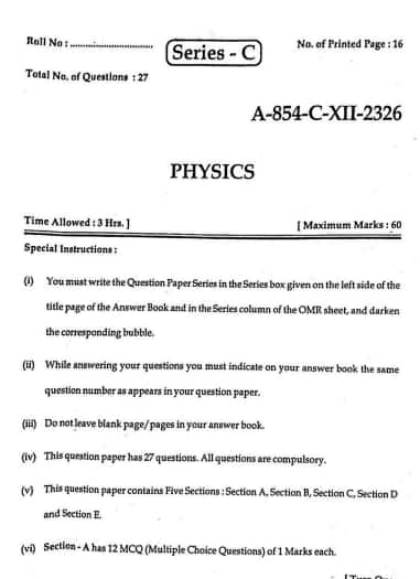HP Board 12th Physics Question Paper 2026