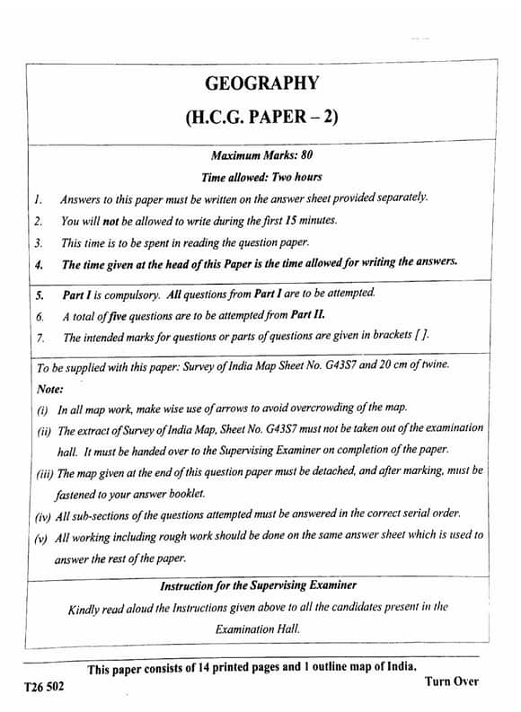 ICSE Class 10 Geography Question Paper 2026