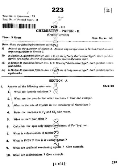 AP Inter 2nd Year Chemistry Question Paper 2026