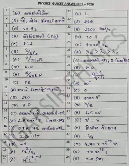 Gujcet-answer-key-physics-2026
