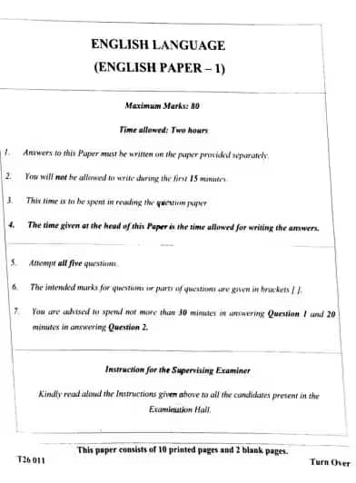 ICSE Class 10 English Question Paper -1 2026
