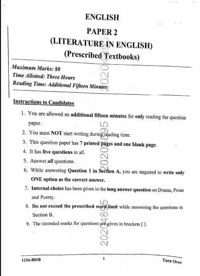 ISC Class 12 English Question Paper 2026 Paper 2