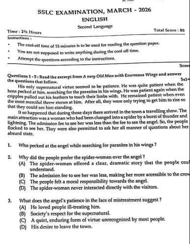 Kerala SSLC English Question Paper 2026