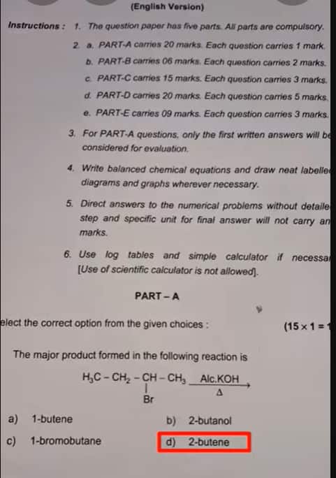 Karnataka 2nd PUC Chemistry Physics Question Paper 2026