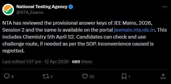 NTA reviewed the JEE Mains 2026 answer key