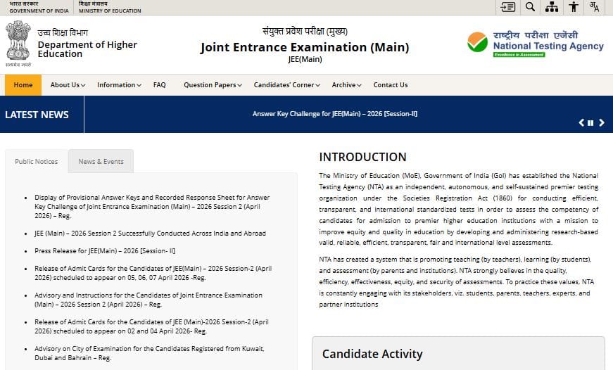 JEE Main answer key 2026 session 2