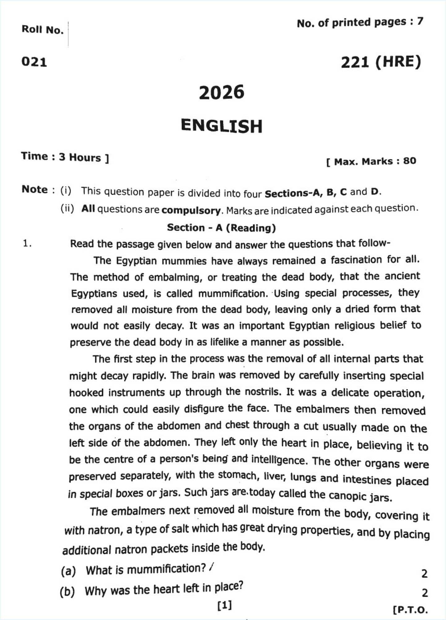 UK Board 10th English Question Paper 2026