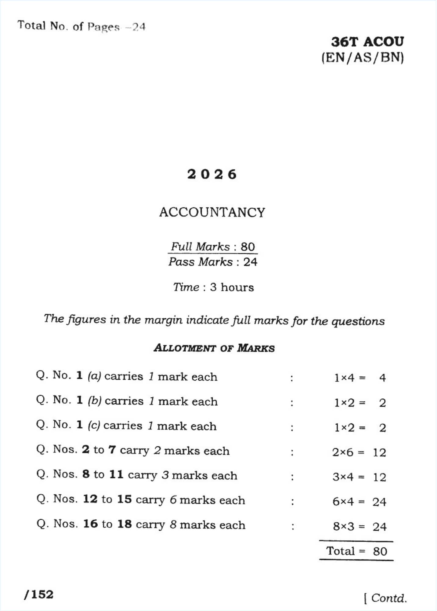 Assam HS Accountancy Question Paper 2026