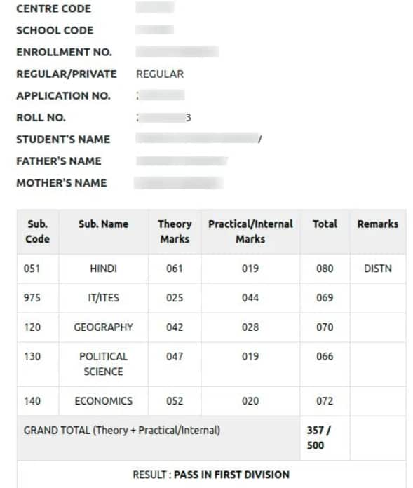 MPBSE Class 12th Exam Marksheet 2026