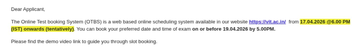 vit slot booking time