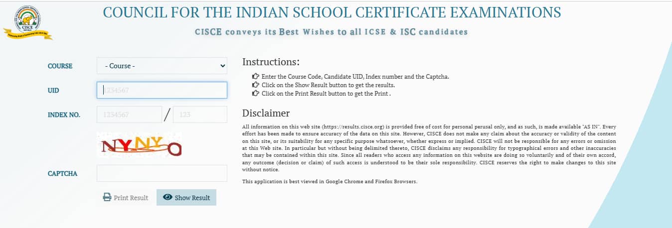 ICSE 10th Result Roll Number Wise