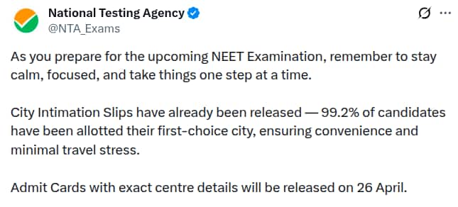 NEET Admit Card 2026 Release Date 