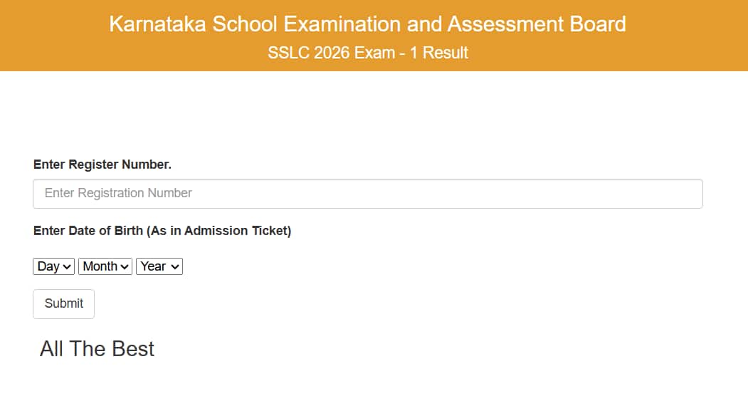 Karnataka SSLC Result 2026 Login Window