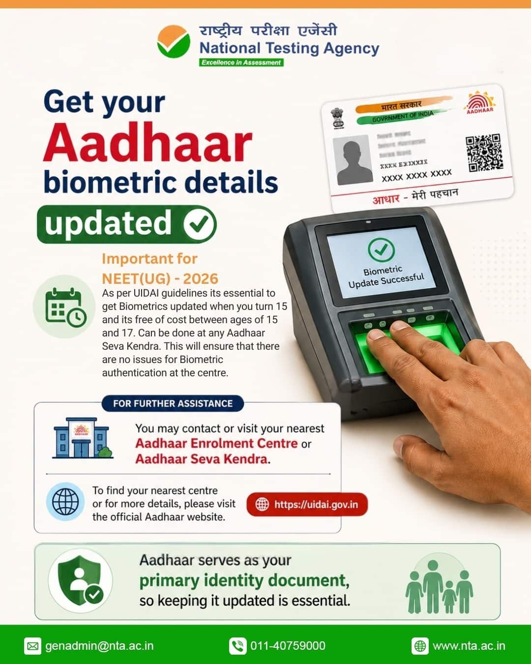 NEET UG 2026 Aadhaar Biometric details