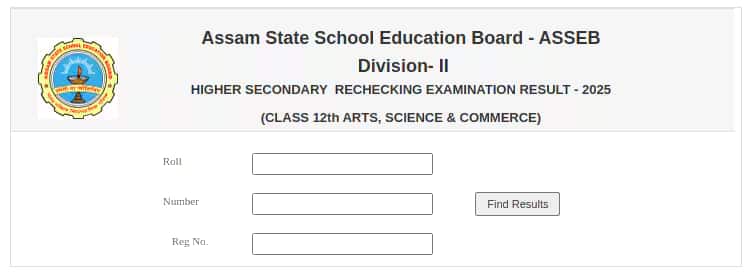AHSEC HS Rechecking Result Login Window