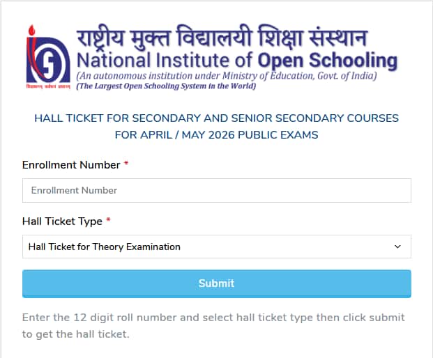 NIOS Theory Hall Ticket April 2026