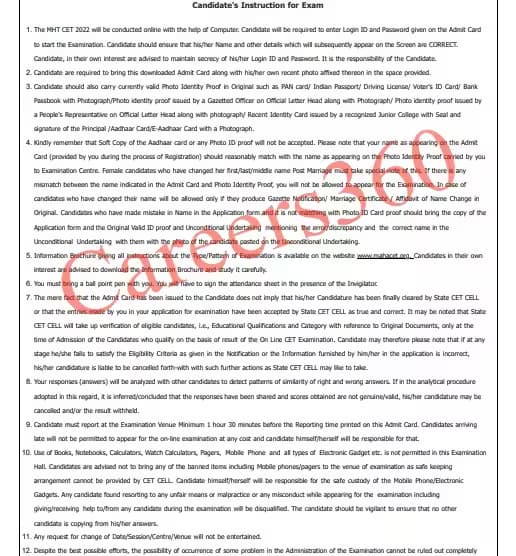 MHT CET exam guidelines