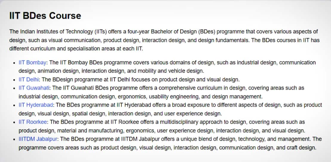 IIT BDes Course