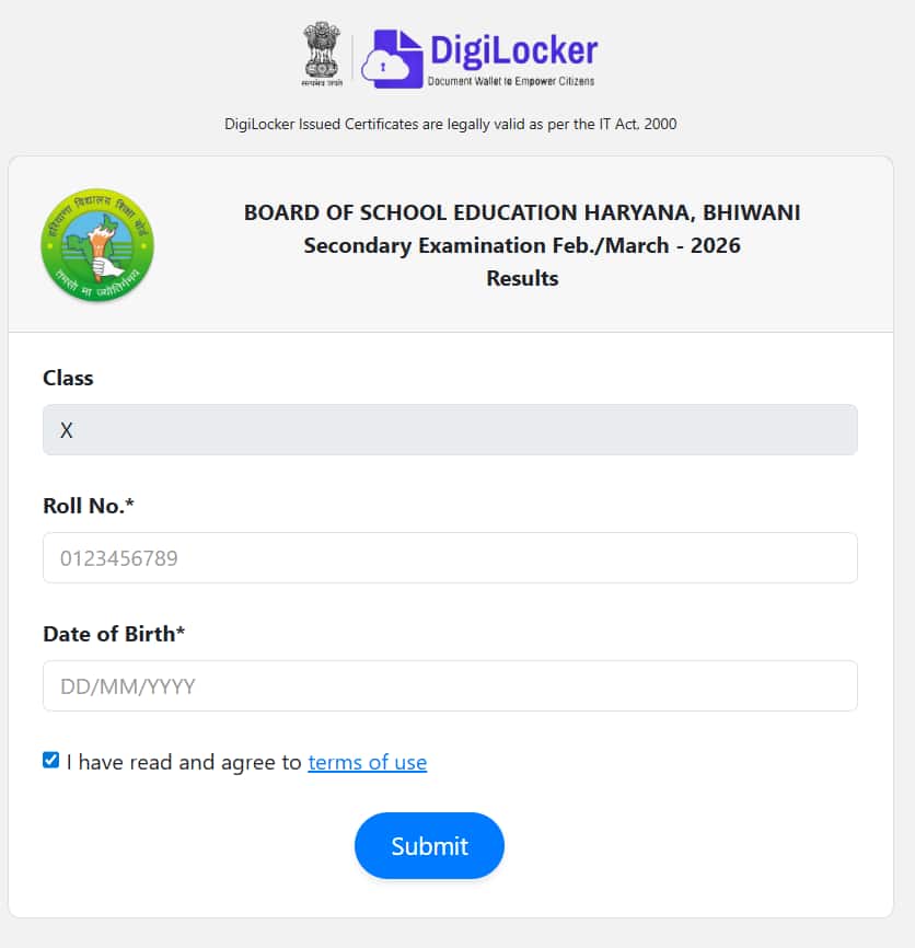 HBSE 10th Results 2026 via DigiLocker