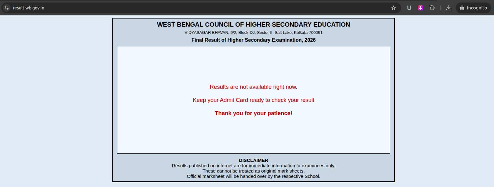 West Bengal HS Result 2026: official WBCHSE website