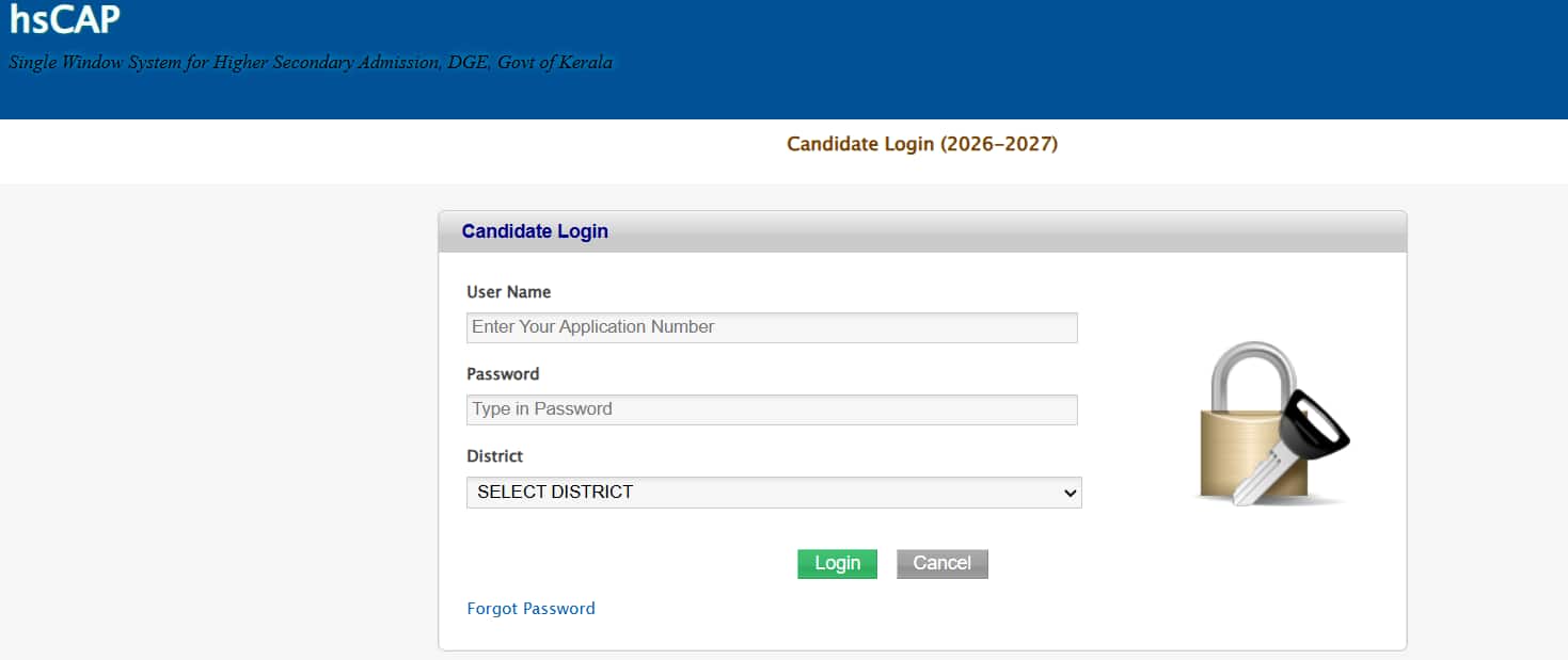 HSCAP Kerala Candidate Login