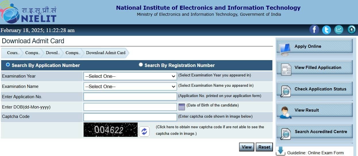 NIELIT Admit Card Download Window