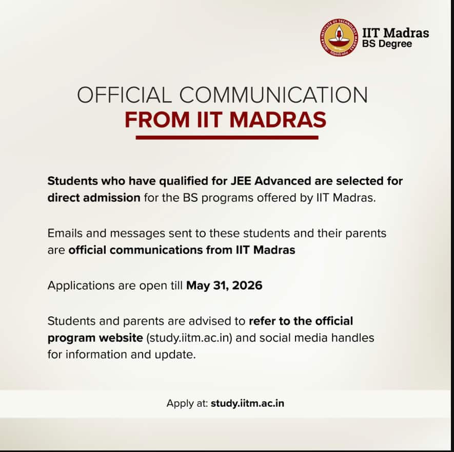 Official Communication for IIT Madras BS Degree