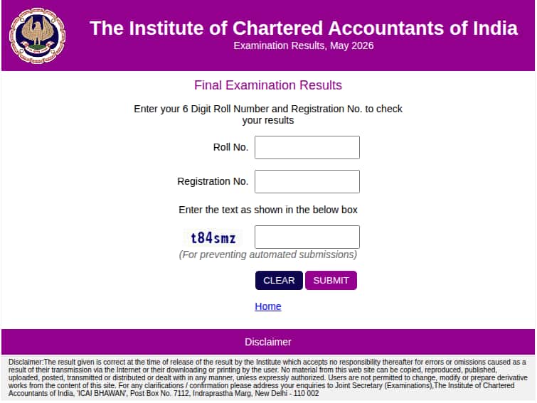 ICAI CA Final Result 2026 Login Window