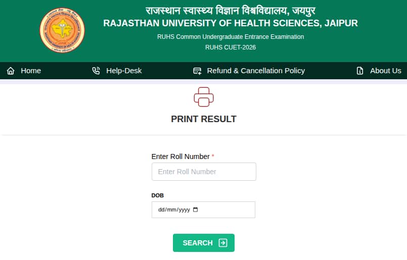 RUHS BSc Nursing result login window