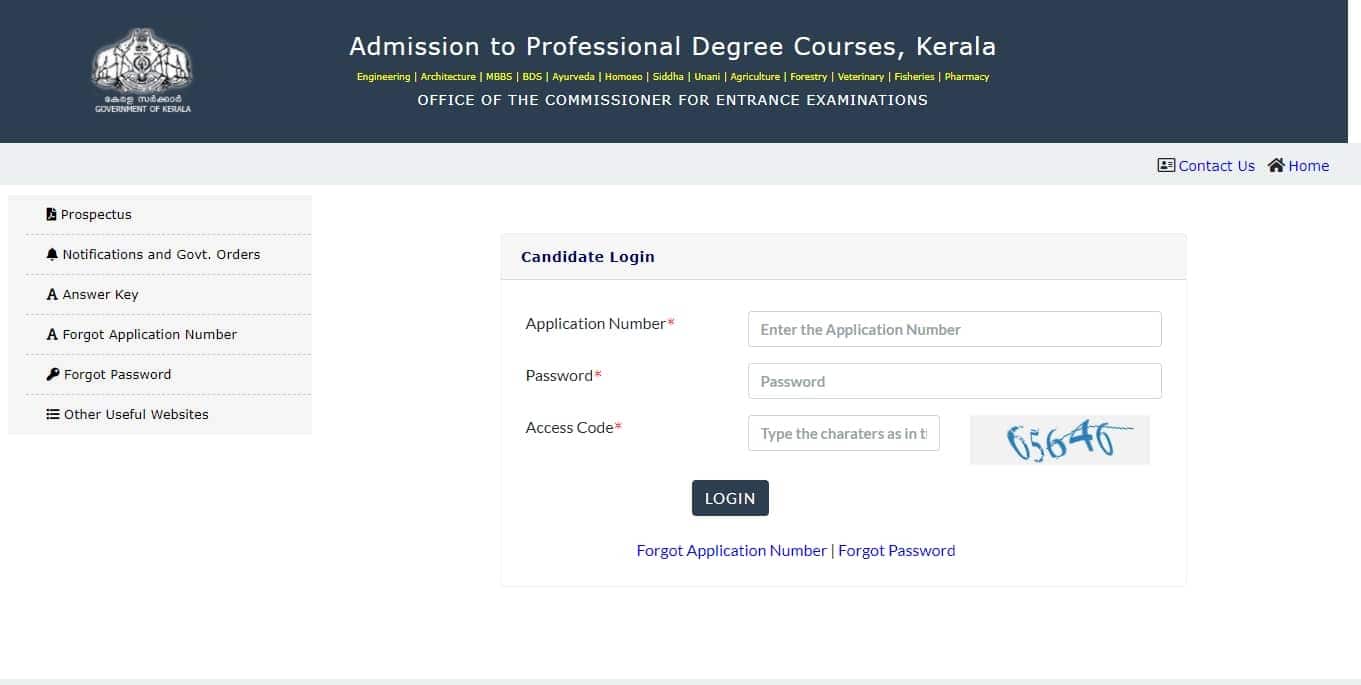 KEAM candidate login