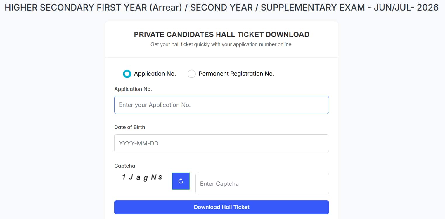 TN HSE Supply Hall Ticket Login Window