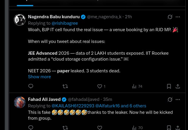 Reddit Student Reactions on JEE Advanced Paper Leak