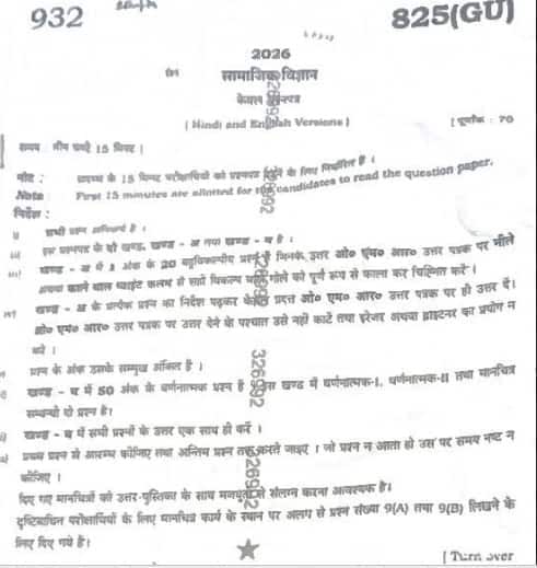 UP Board 10th Social Science Question Paper 2026