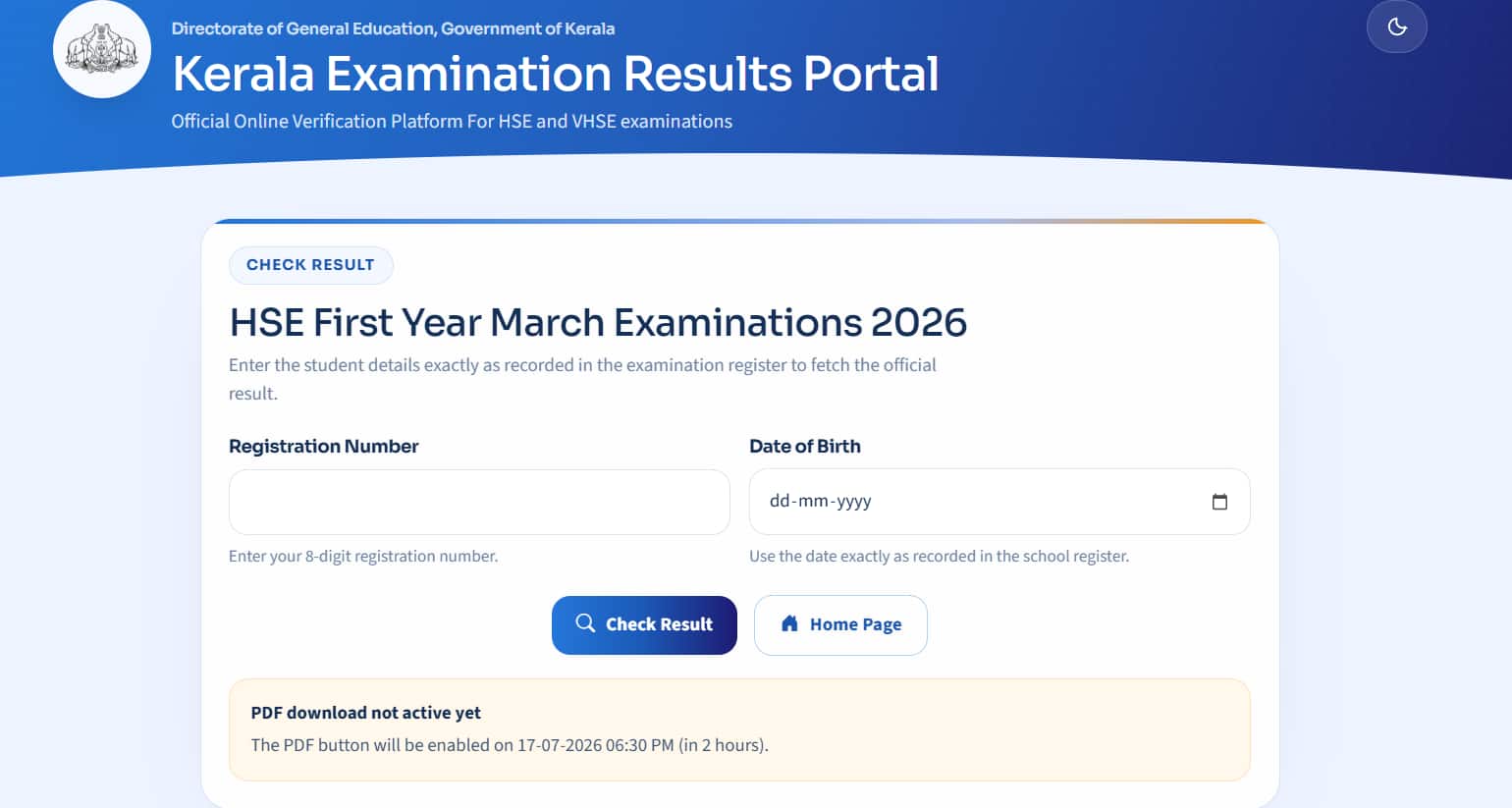 Kerala HSE Result for First Year