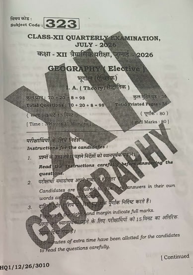 Bihar Board Intermediate Geography Quarterly Paper 2026 Analysis