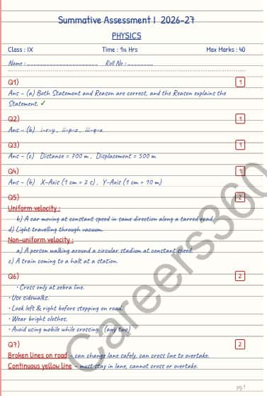 Kerala Class 9 Onam Physics Answer Key 2026