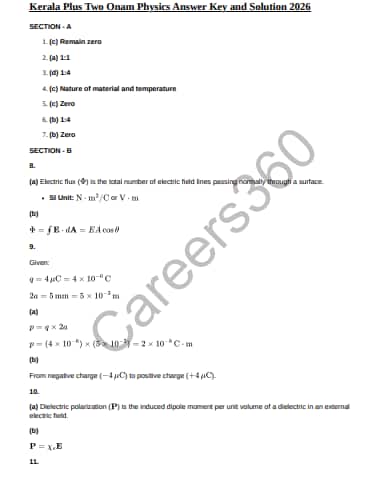 Kerala Plus Two First Terminal Onam Physics Answer Key 2026