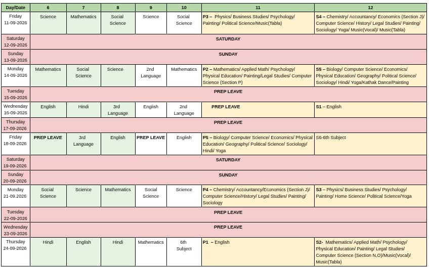 DPS RK Puram Mid-Term Exam Time Table 2026-27