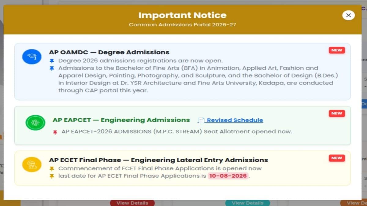 AP EAMCET Counselling 2026 LIVE: Phase 1 seat allotment at cap.apcfss ...