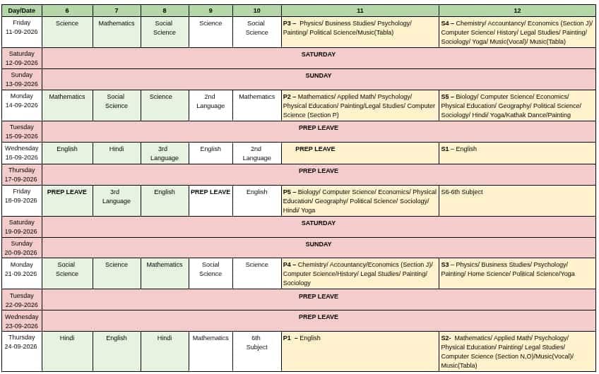 DPS RK Puram Mid-Term Exam Time Table 2026-27