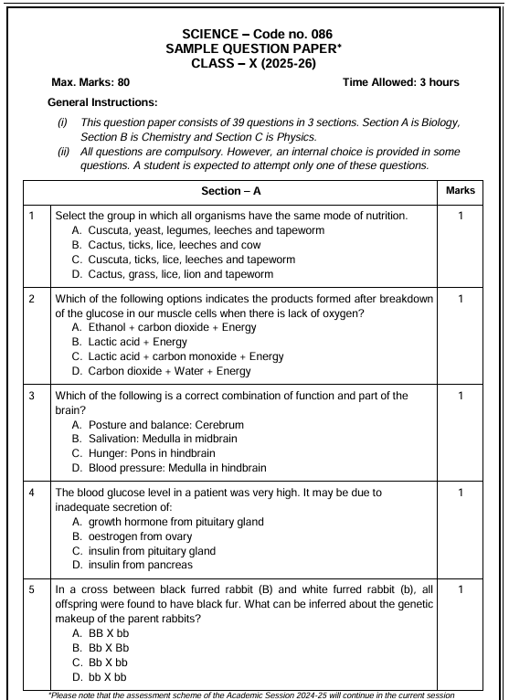 CBSE Class 10 Sample Paper (Science)