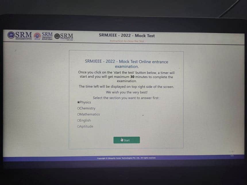 SRMJEEE_Mock_Test_Test_Button