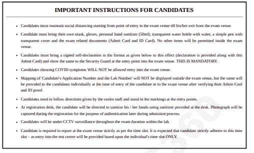 BITSAT Admit Card Important Instructions