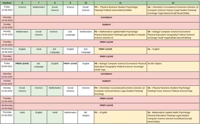 DPS R.K Puram, New Delhi Mid-Term Datesheet 2026-27