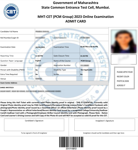 MHT CET admit card