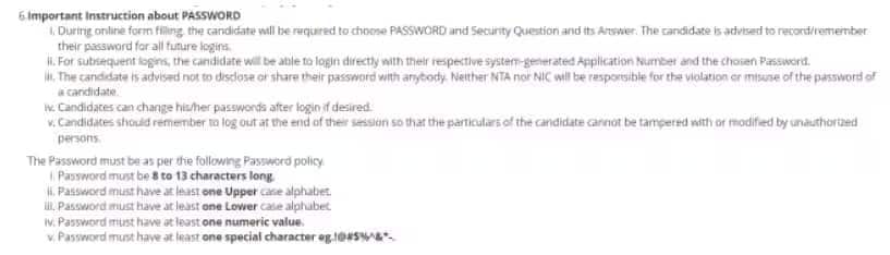 JEE Main_Password_instruction